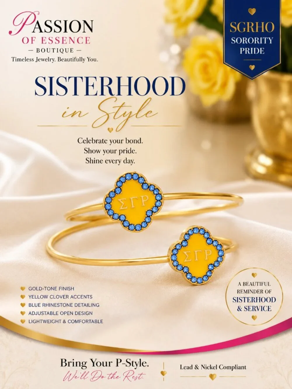 SGRHO Sisterhood Shine Gold-Tone Clover Open Bangle